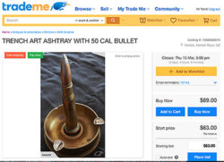 Soldier art ashtray advertised for sale on Trade-Me