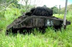 Remains of a Sherman tank. I was advised this was not involved in conflict but had been used for target practice.