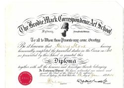Harry Stone's certificate from the Brodie Mack Art School