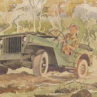 Charles Winton Bristow: Jeep with driver (Auckland Museum / Colin Moyle Collection)