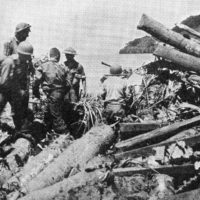 The remains of the Japanese machine gun nest after it was crushed by a bulldozer on Mono Island