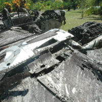 The wreckage of a P-38 which crashed in the sea off Henderson Field in Guadalcanal