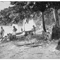 Regatta on Falamai Beach. Images such as this may have been responsible for the derogatory term "Coconut Bombers" used to describe the men of the 3rd. Division back in New Zealand.