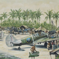 Maurice Conly: "Sericing Kittyhawks, Emirau" (Air Force Museum of New Zealand)