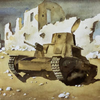 Peter McIntyre: "Italian Tank Knocked out at Sidi Barrani"