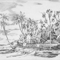 Raymond Starr: Pencil drawing of Allied Cemetery at Falamai, Mono Island (12 January 1944)