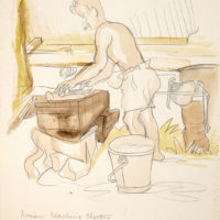 "Airman washing clothes, Halavo" (Archives New Zealand)