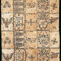 Tapa cloth featuring image of a P-38 (Te Papa Museum of New Zealand, Wellington)